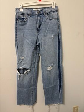 Light Blue Distressed Women’s Jeans with Dark Blue Side Stripe